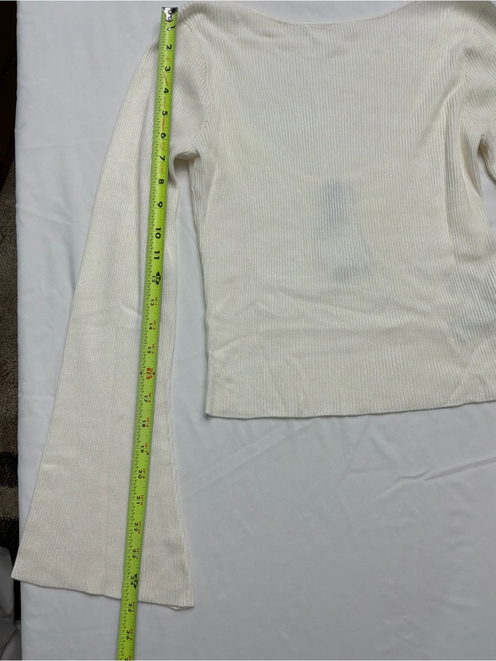 Divided Off-Shoulder Cream Ribbed Knit Sweater - Picture 6 of 11